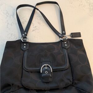 Coach Black Signature Shoulder Bag with Front Buckle Pocket